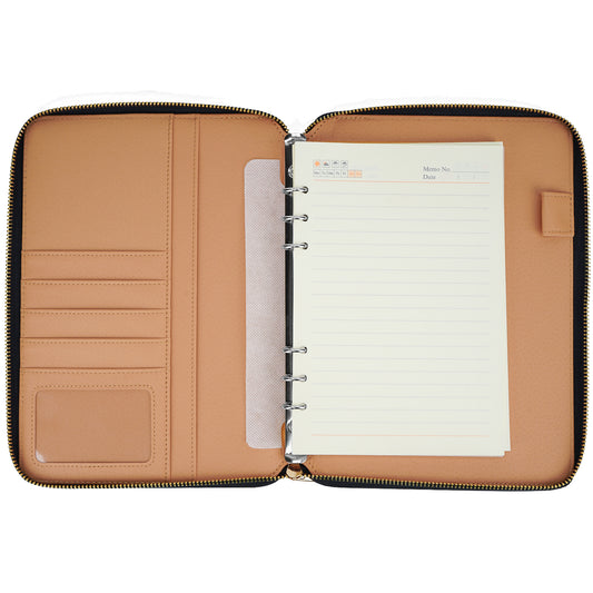 ChiiGe Zippered A5 Leather Notebook Cover, A5 Leather Travelers Notebook Cover, Leather Briefcase Writing Notepad,  Folder Compact Notepad, Diary Planning Notepad, Zipper Bag Notebook Loose-leaf Notepad (1PCS）