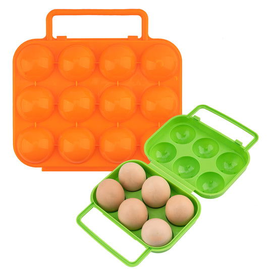 ChiiGe 2 Packs Outdoor Plastic Portable Camping 12 Eggs and 6 Eggs Carrier Container Case Eggs Carrier Holder Egg Storage Box Case with Handle(Green Orange)