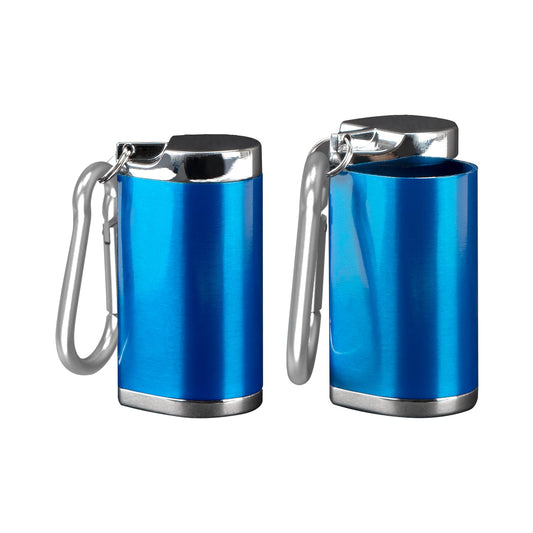 ChiiGe 2 Pack Metal Portable Ashtray with Lid, Mini Travel Outdoor Cigarettes Ashtray with carabiner for Travelling, Camping, Picnic, Indoor Auto, Home, Sand, Car, Patio (Droplet shape Blue)