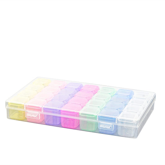 ChiiGe Plastic Jewelry Organizer Container Storage Box Single Mini Plastic Storage Box 28 Grids for Beads Accessories Storage Containers Adjustable Bead Case (Colorful)