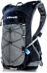 Vibrelli Hydration Pack & 2L Hydration Water Bladder - High Flow Bite Valve - Hydration Backpack with Storage - Lightweight Running Backpack, Also for Cycling, Hiking, Ski, Snow for Men, Women & Kids