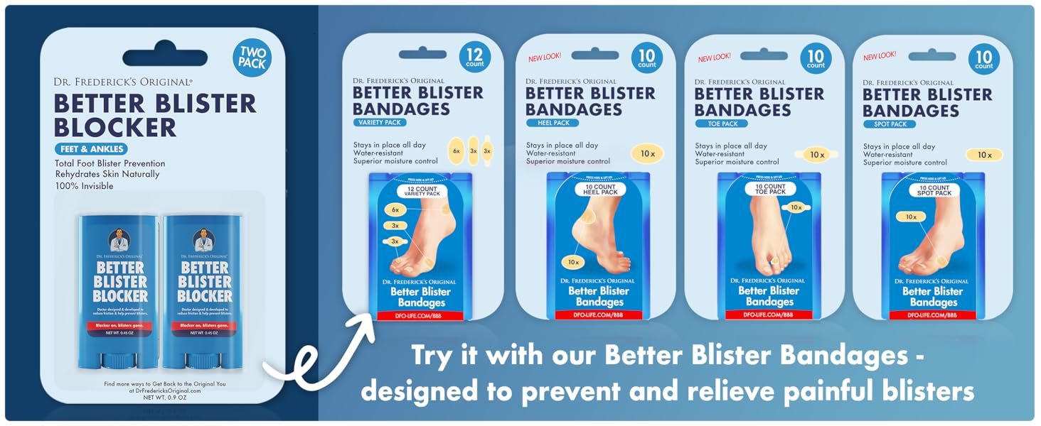 Better Blister Blocker promoted with Better Blister Bandages to prevent and relieve painful blisters