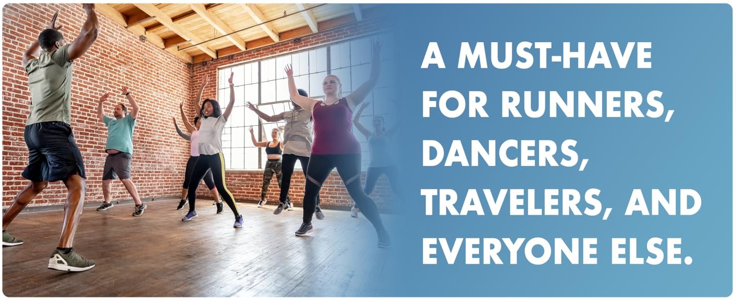 people engaging in exercise: "a must-have for runners, dancers, travelers, and everyone else"